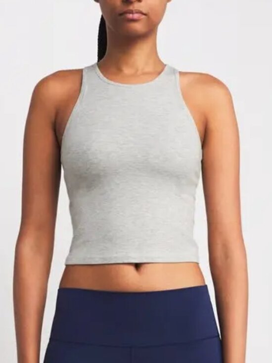 Vuori Tops - Vuori  Pose Plyo Tank Top White Heather Gray Cropped Athleisure Size M NWT